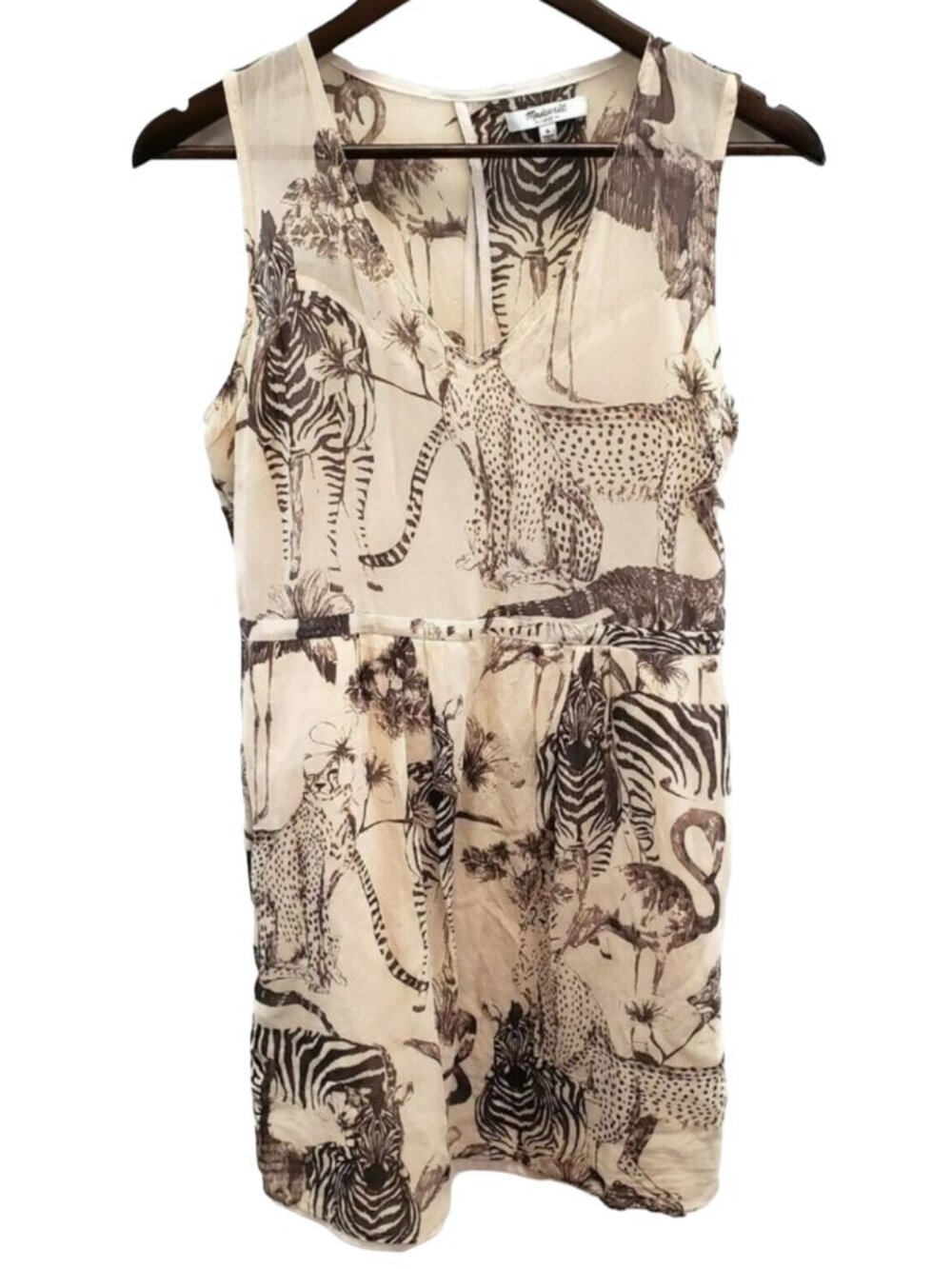 Madewell 100% Silk Safari Dress 8 Animal Cheetah Zebra Giraffe Flamingo Sepia